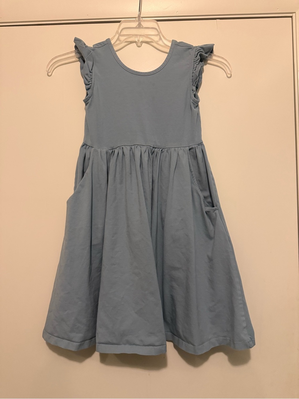Hanna Andersson Girls Light Blue Ruffle Sleeve Cotton Dress